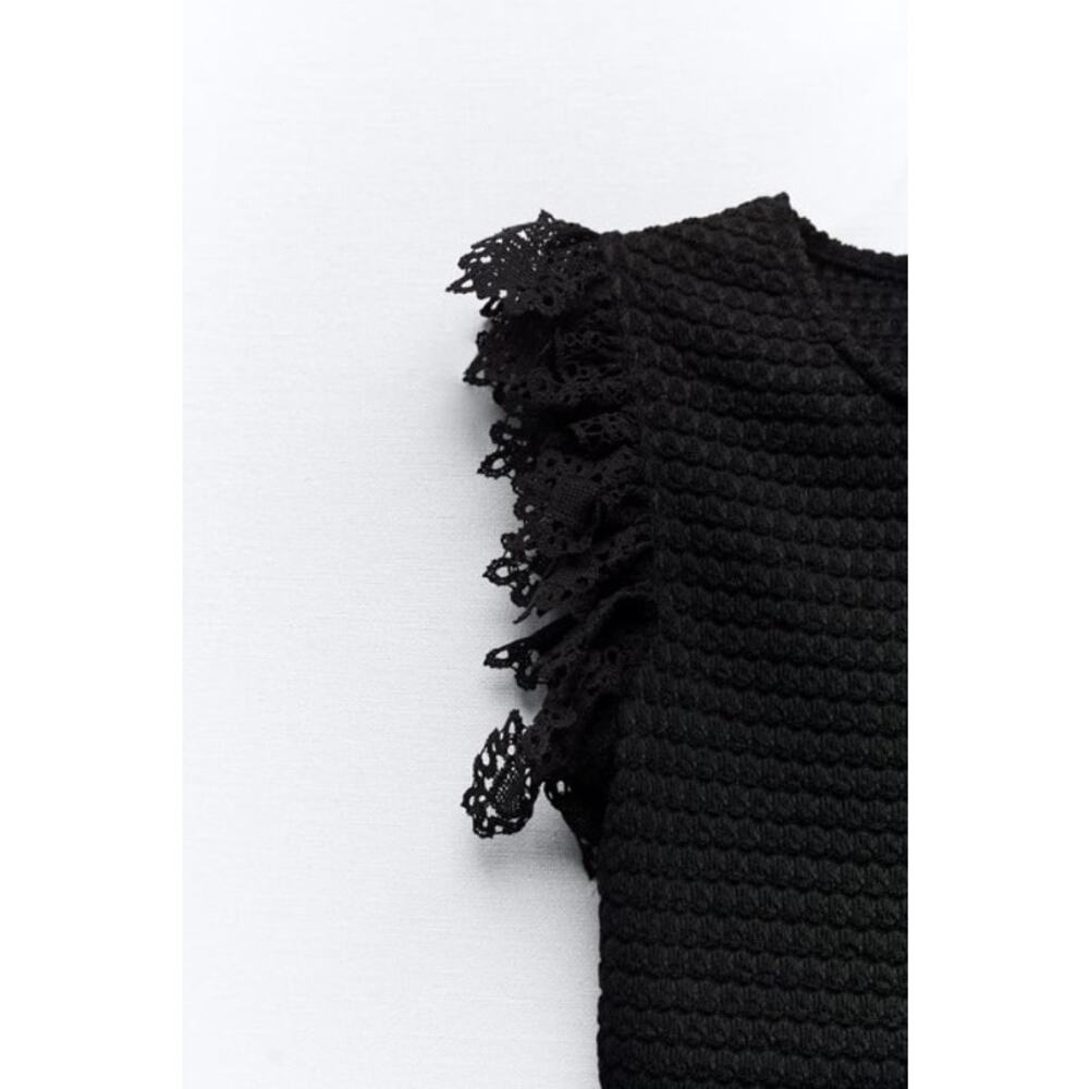 ZARA Textured Ruffle Ribbed Cropped Top Shirt - Picture 4 of 8